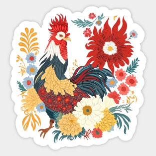 Folk Art Rooster Sticker